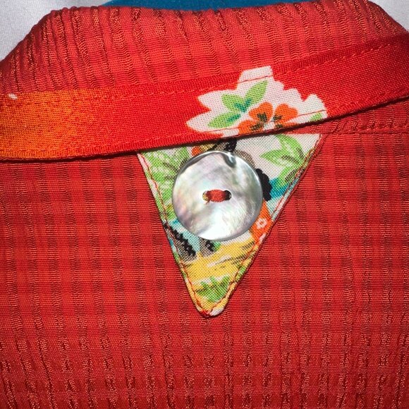 Vtg Howard Wolf 80's Woman Orange Floral Hawaiian Shirt Blouse Size 4 - Picture 10 of 15